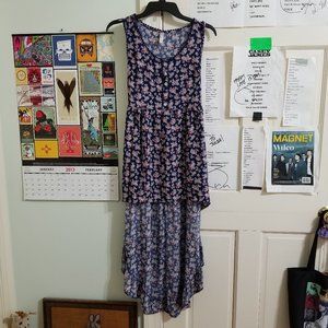 Xhilaration dress Small floral print hi low maxi sleeveless crochet pom trim